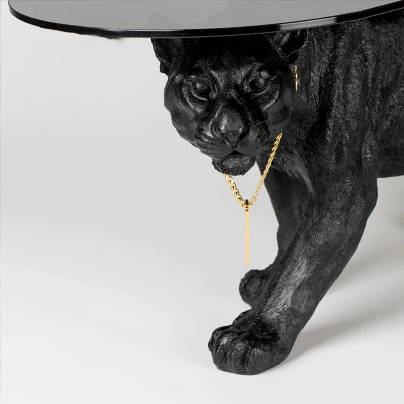 Coffee Table Leopard Tempered Glass Table Animal Figurines Living Room Decorative Furniture Panthera Pardus Sculpture Modern Art view 4