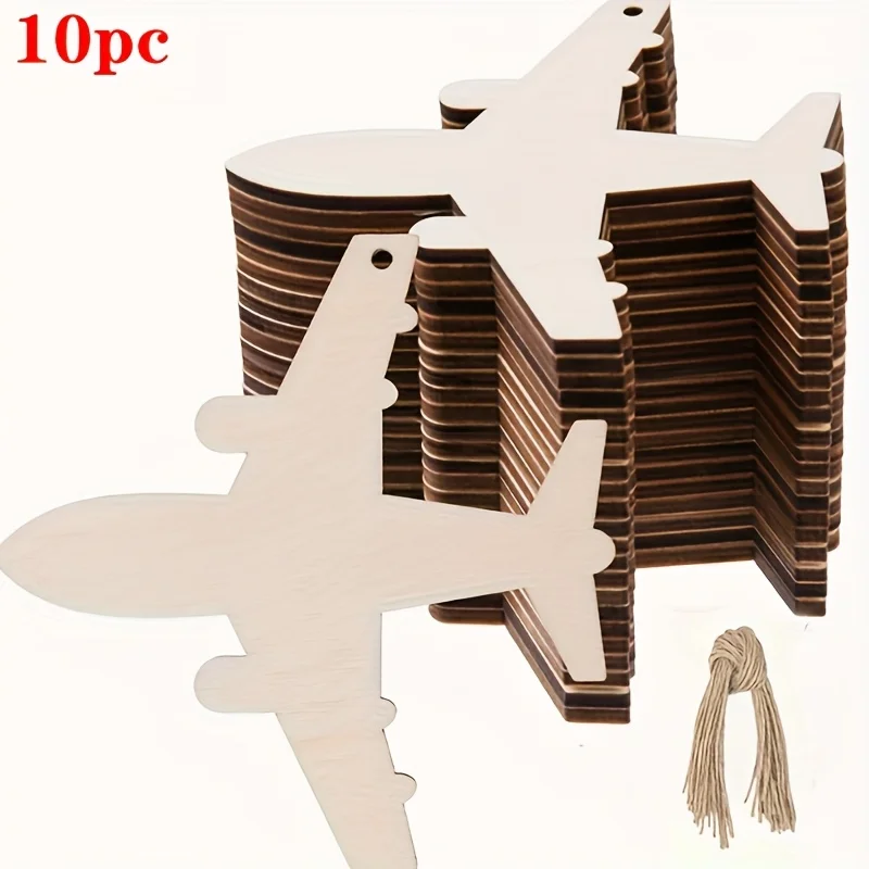 10pcs Solid Wood Airplane Silhouettes Smooth Unfinished Wooden Pieces DIY Painting Personalized Crafting Multipurpose Decor
