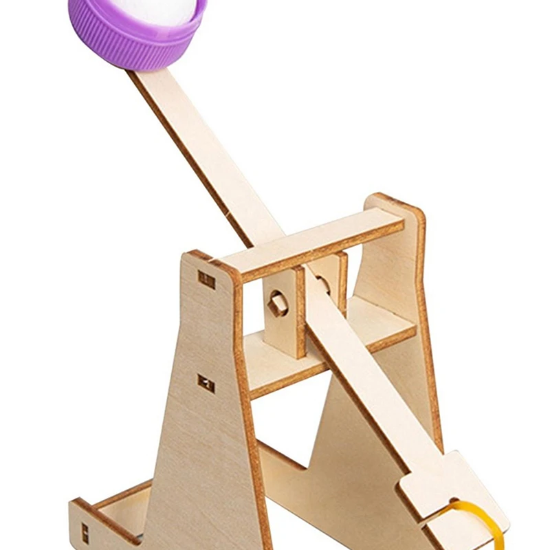 DIY Assembly Wooden Trebuchet Catapult Vehicle Model Kits Children Kids Scientific Experiment Small Physical Invention Toy Gift