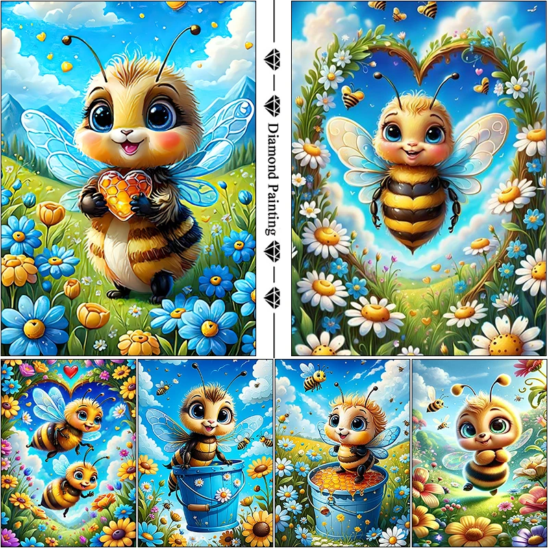 Diamond Painting Nouveauté 2025 - Abeille Mignonne avec Fleur! Broderie Diamant pour Adultes et Enfants, Kit Diamond Painting Complet