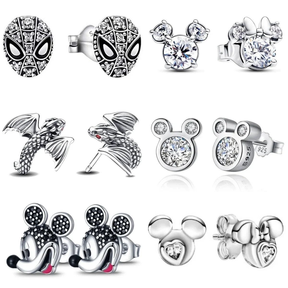 

925 Silver Disney Mickey Minnie Women's earrings Stud Earrings for women tiki Jewelry Party Hoops earrings Gift