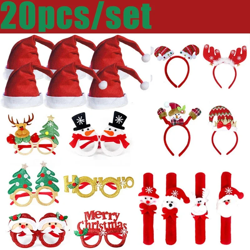 6 Stuks/20 Stuks 2025 Kerstbril Santa Claus Sneeuwpop Sneeuwvlok Boom Elanden Papieren Feest Foto Rekwisieten Kerstversiering