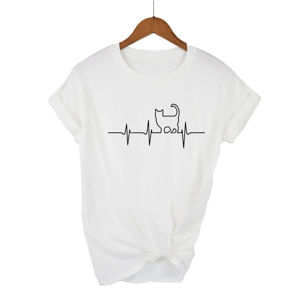 Cat Heartbeat heart line Print Women tshirt Cotton Casual Funny t shirt For Lady Girl Top Tee Hipster Tumblr Drop Ship