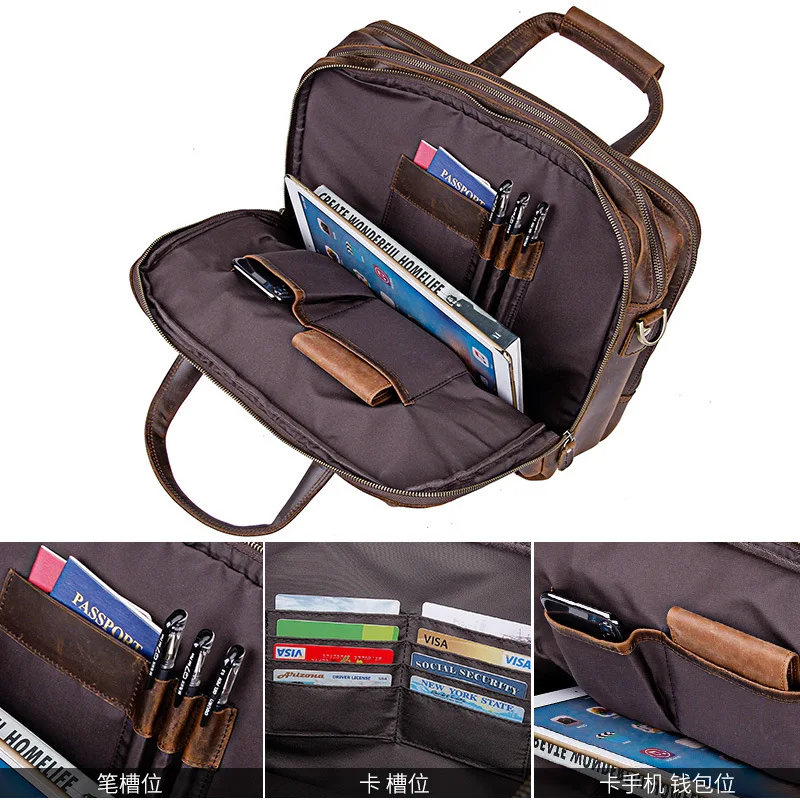 Valigetta in vera pelle per uomo Borsa per computer di grande capacità Borsa a tracolla in pelle di mucca Borsa per borse da lavoro nere da uomo