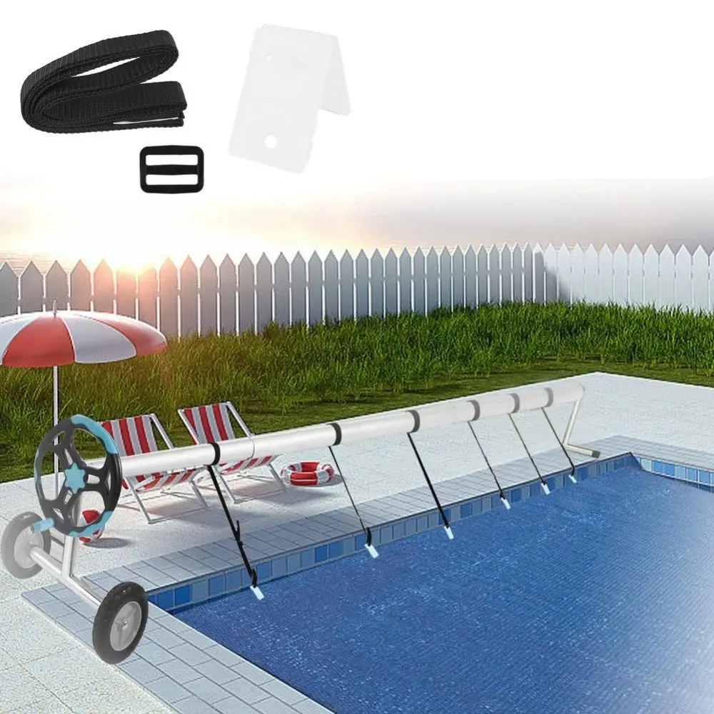 Inflatable Pool Cover Solar Cover Reel Hardware Swimming Pool Reel Buckles Reduces Water Evaporation Shields From Debris