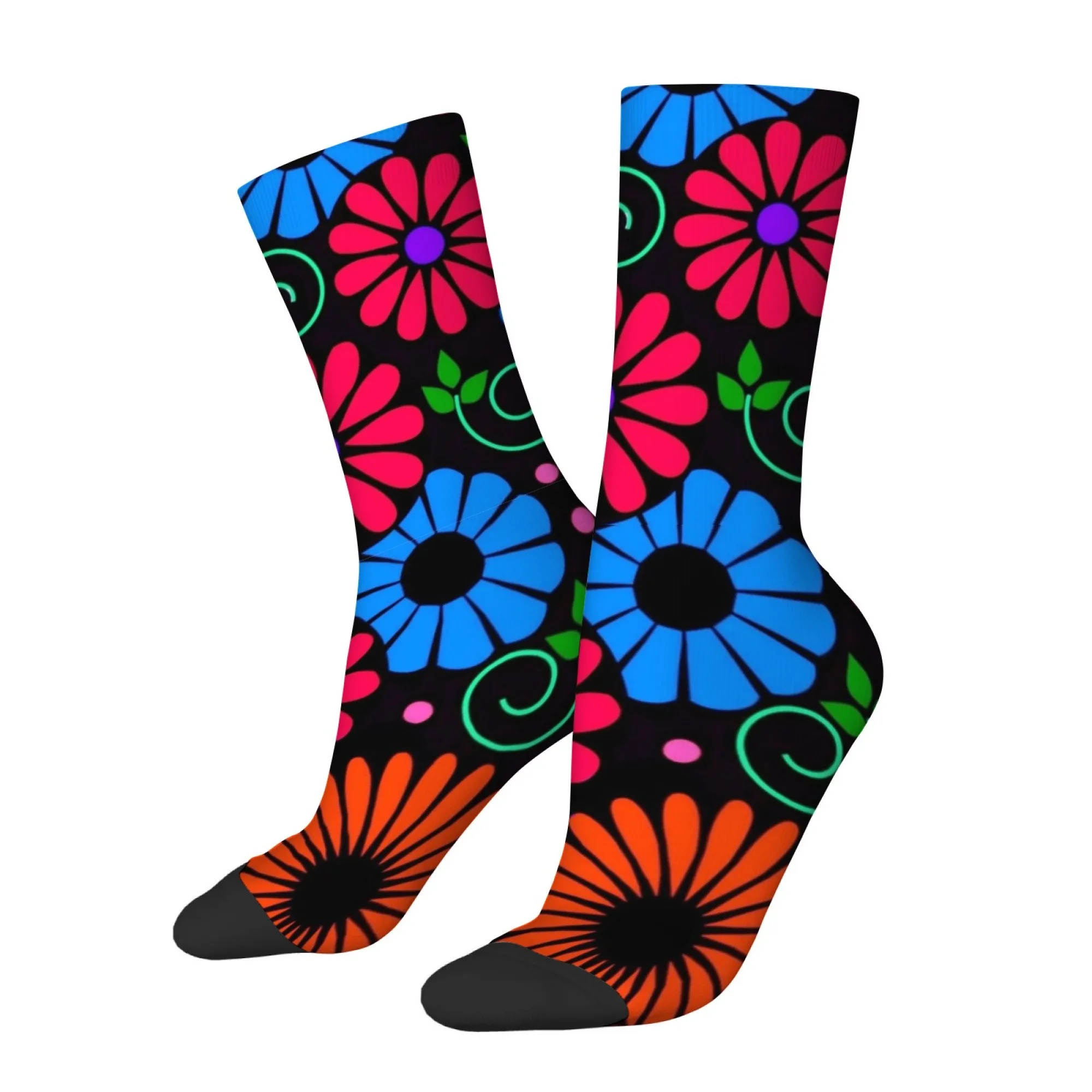 Retro Harajuku Style Flower Printed Men's Socks Comfortable Soft Breathable Outdoor Street Style Sports Casual Funny Socks