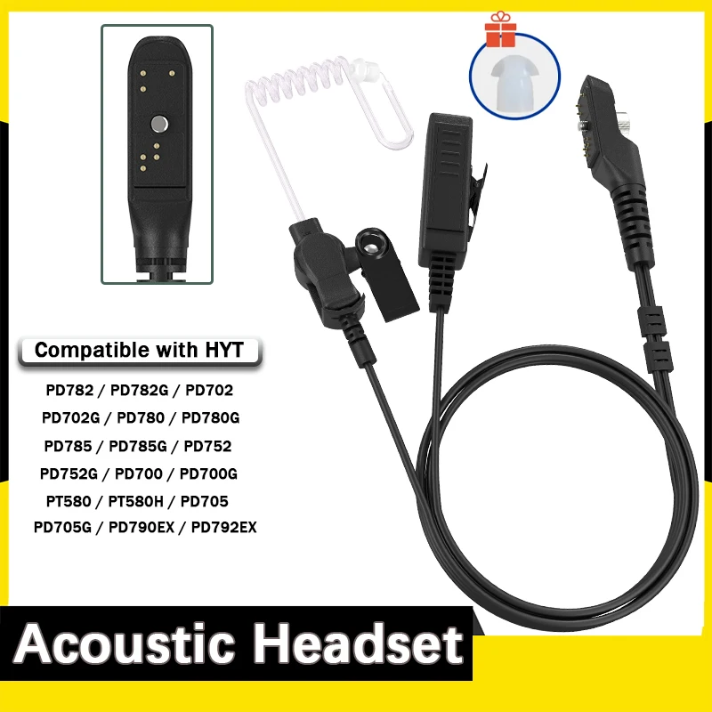 Walkie Talkie Acoustic Tube PTT Multi-pin Headset Earpieces Compatible with HYT PD580 PD700 PD702 PD705 PD708 PD752 PD780 PD782