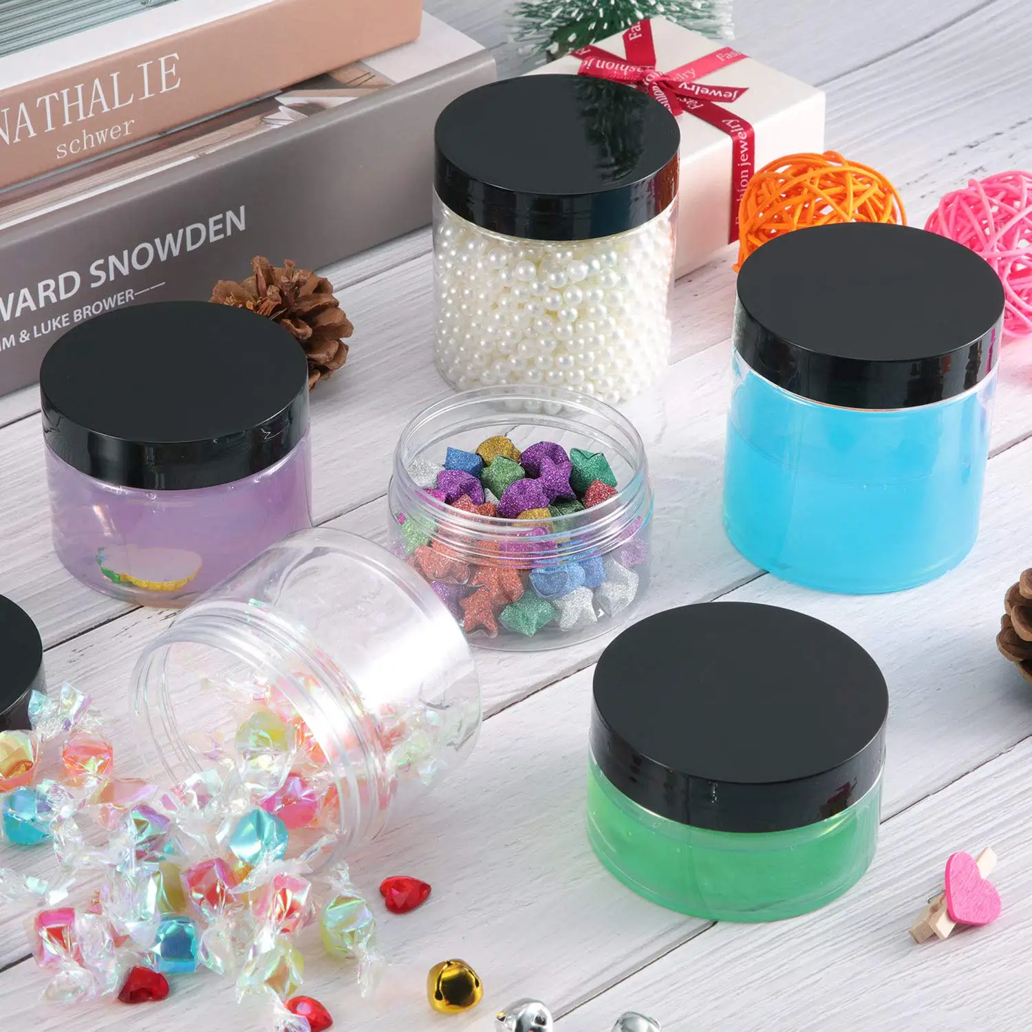 6/12/24 Pieces Empty Clear Plastic Jars with Lids Round Storage Containers Wide-Mouth for Beauty Product Cosmetic Cream Lotion