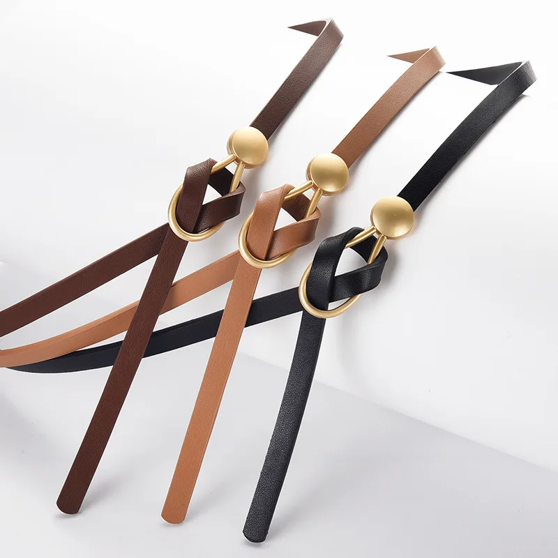 Women's Knotted Thin Solid Color PU Leather Belt