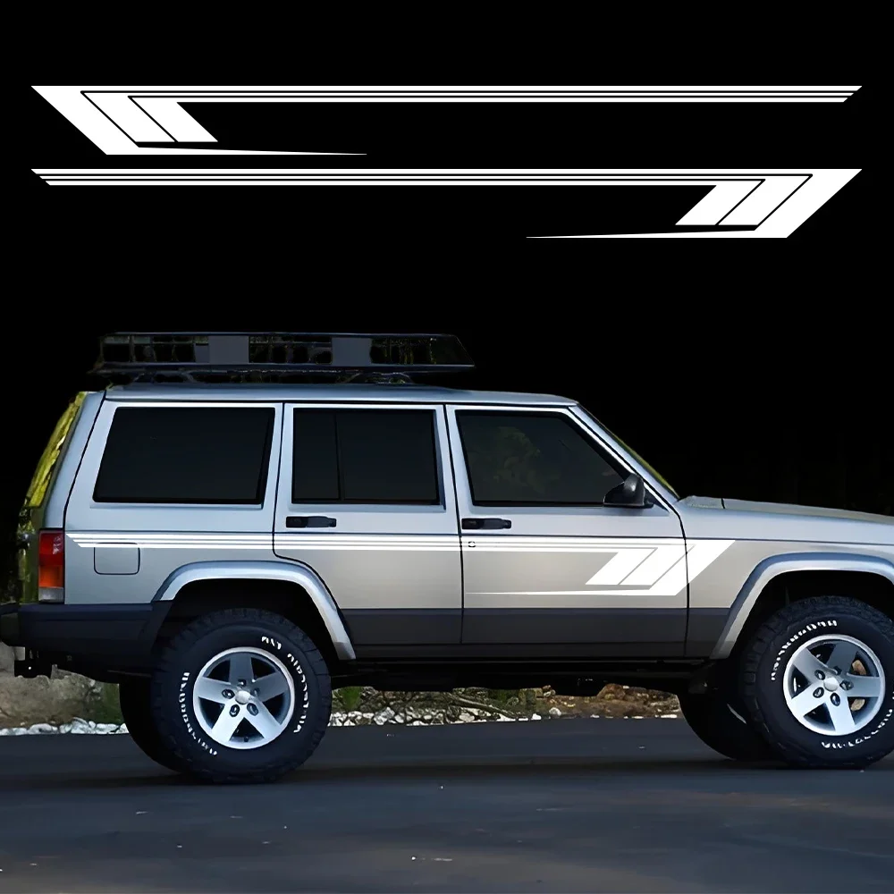 

2PCS Car Sticker Long Stripe Car Side Skirt Body Door Decal Retro Hockey Stick Racing Sides Stripes Decals For Jeep Cherokee XJ