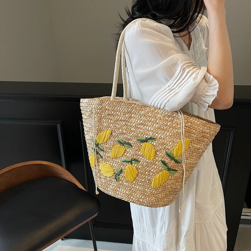 Seaside Vacation Beach Bohemian Style Commuter Tote Bag Straw Women's Large Capacity Summer Woven Shoulder Bag