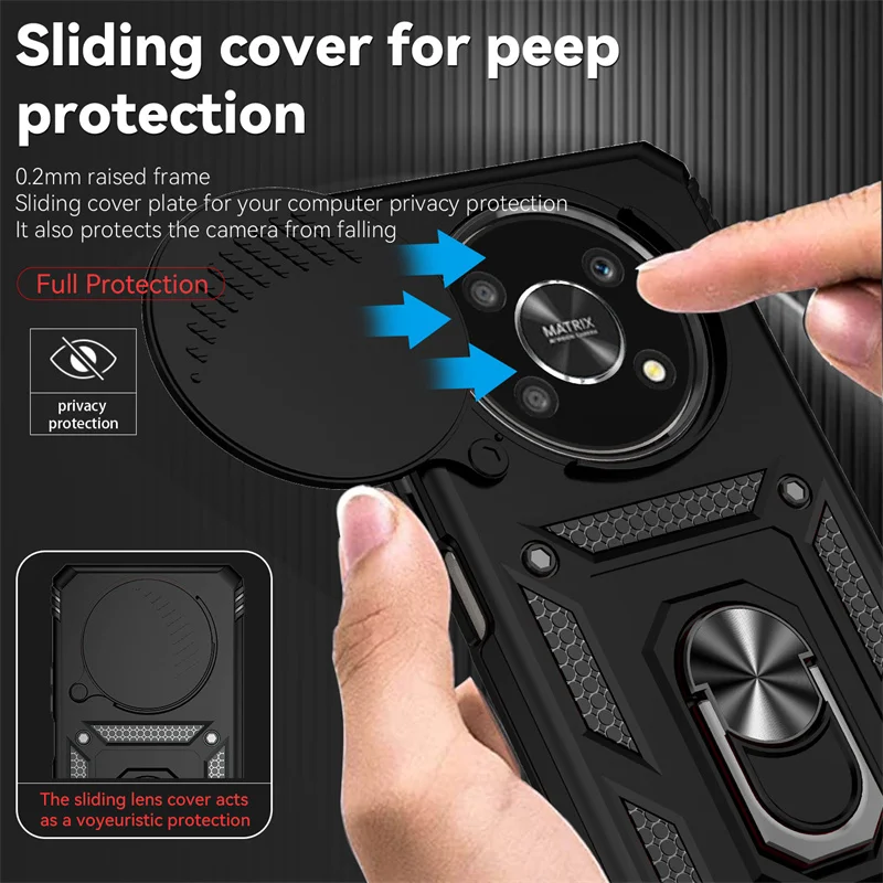 Shockproof Armor Slide Lens Case For Honor X9 Honar Honer X 9 HonorX9 Magic4 Lite Light 5G Car Magnet Holder Ring Protect Cover