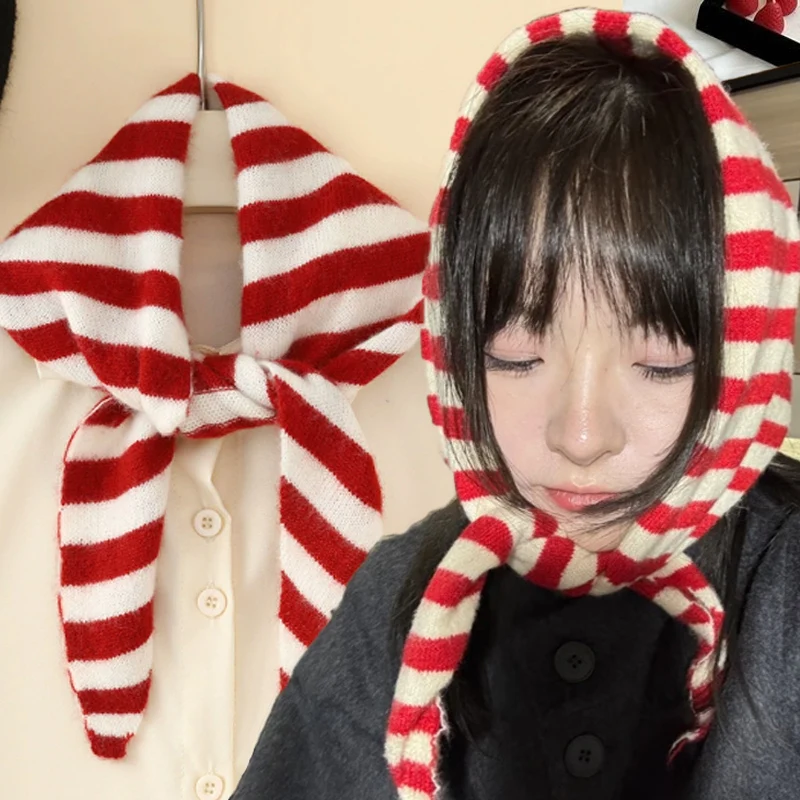 المرأة تنوعا مثلث وشاح شال شتاء دافئ لينة محبوك مخطط مثلث الحجاب موضة باندانا سيدة الدافئة وشاح محبوك