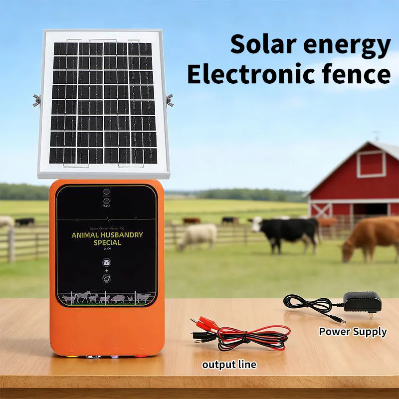 10KM Solar Electric Fence Energizer, High Voltage Pulse Charger Controller, Farm Animal Fence Device for Livestock and Poultry