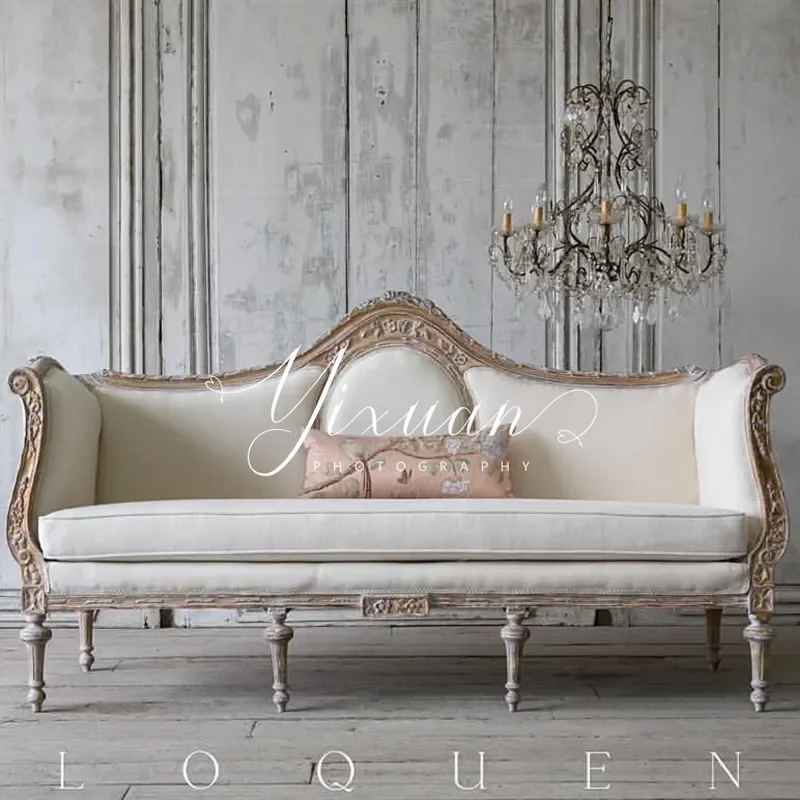 Retro Solid Wood Carved Flower Birch Double Sofa Antique Style Eco Friendly High End Furniture Customizable