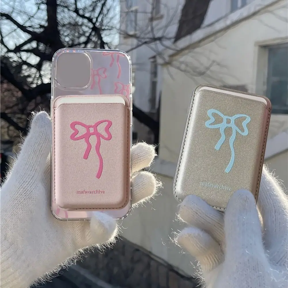 INS Korean Cute Bow For Magsafe Magnetic Card Clip Phone Case For iPhone 15 Pro MaxWallet Card Holder Phone Accessorie