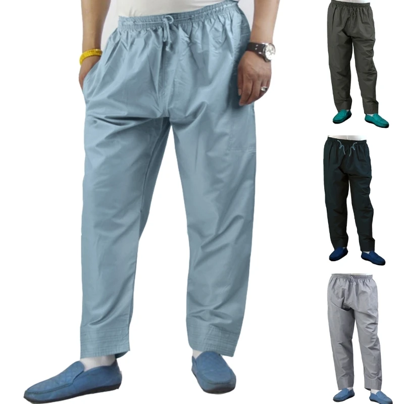 Men Muslims Trousers Casual Loose Afghan Pant Cotton Pants with Drawstring