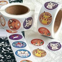 500PCS Anime Cute Pokemon Stickers Kawaii Pikachu Charizard Round Seal Stickers Rolls Stickers Graffiti Luggage Stickers Toys