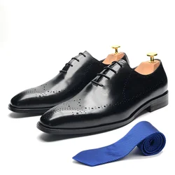 Classic Black Brown Men's Dress Shoes Business Genuine Leather Wingtip Oxfords Lace-Up Brogue Formal Shoes for Wedding Party