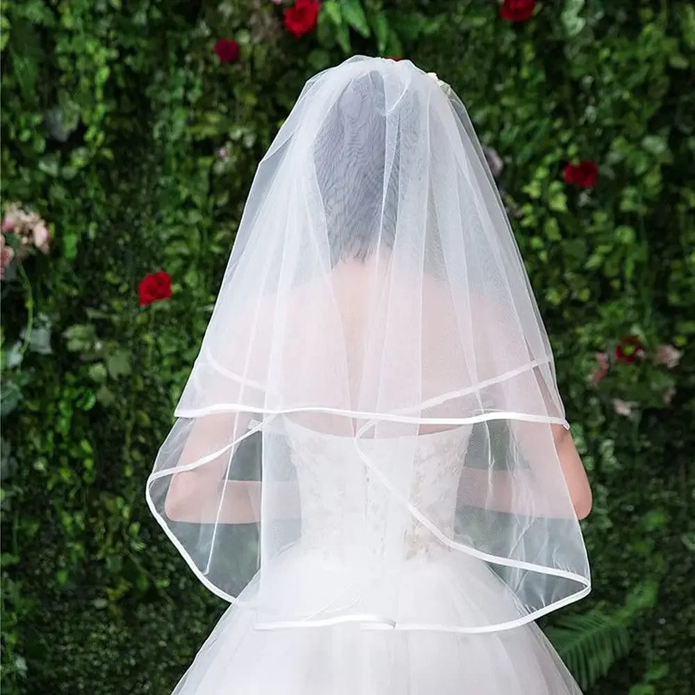 Voile de mariée court et Simple pour femmes, Tulle blanc ivoire avec peigne, pour douche de mariée, enterrement de vie de jeune fille