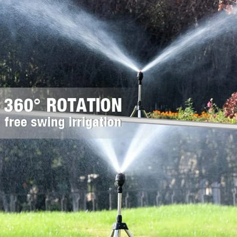 Garden Automatic Rotating Sprinkler Stainless Steel Tripod Irrigation Stand Sprinkler Nozzle 360-Degree Water Jet Garden Lawn