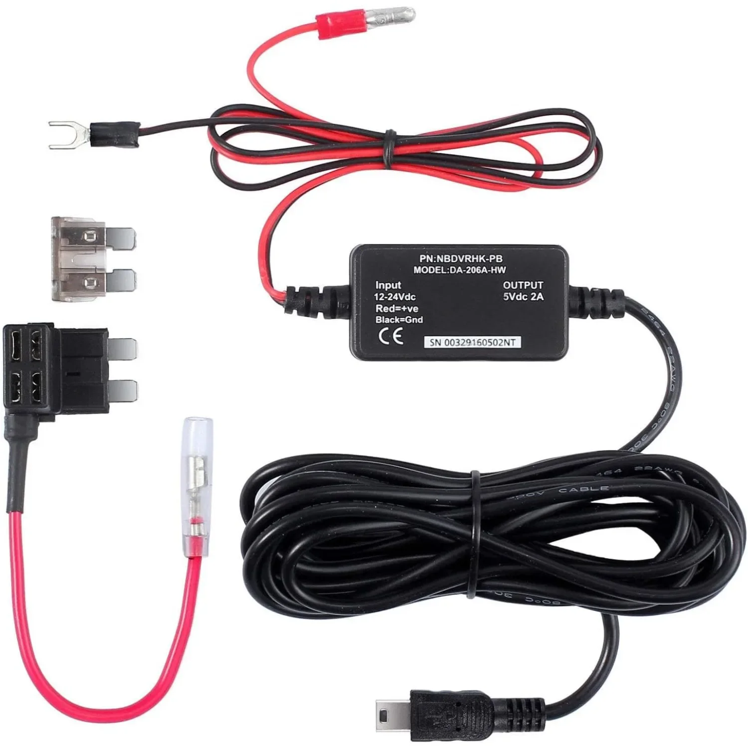 11.5ft 12V 24V to 5V Dash Cam Hardwire Kit for Mini Usb Port Driving Recorders with Add a Circuit Fuses & Low Voltage Protection