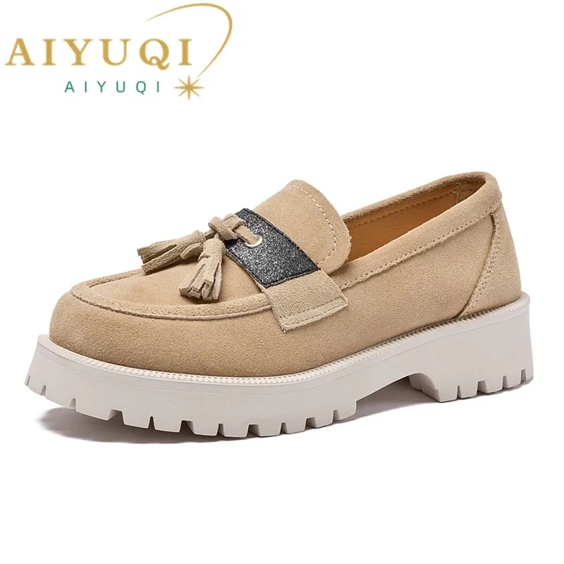 AIYUQI Loafers Shoes Female Suede Genuine Leather 2024 New British Style Women\'s Spring Shoes Large -size Fracus Ladies Shoes