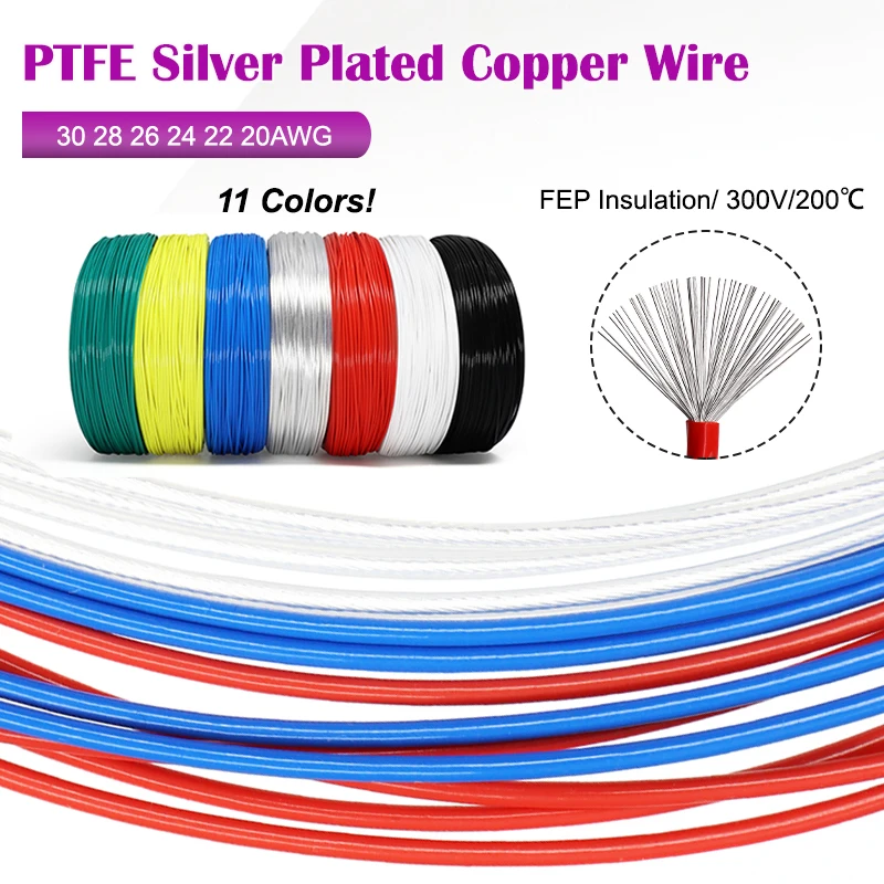 

1/5/10 м посеребренный провод из ПТФЭ с изоляцией FEP, несколько цветов 30AWG - 20AWG AWG DIY медный кабель высокой чистоты OFC для 3D-принтера