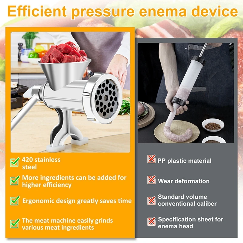 Manual Meat Grinder with Handle Meat Crank Rustproof Meat Grinder Sausage Maker Table Mount Pork Mincer Retail