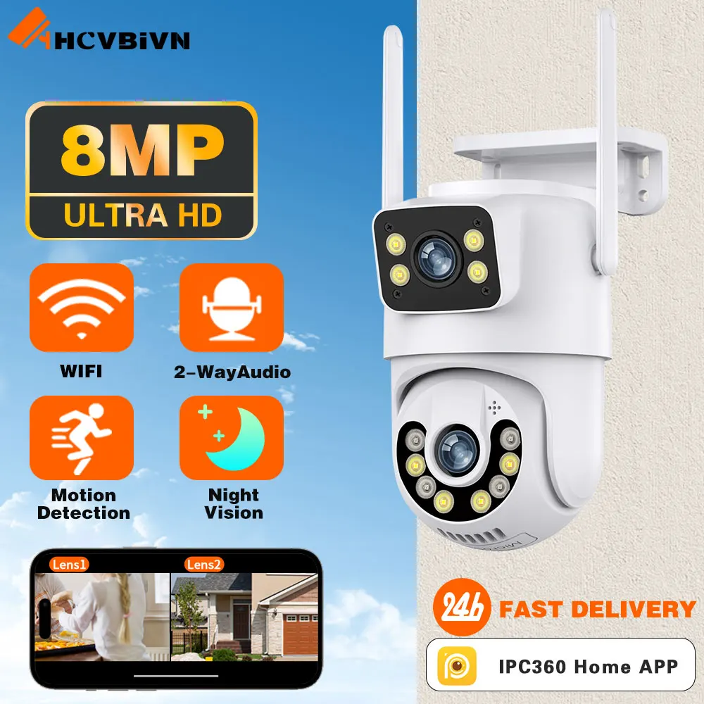 

4K 8MP WiFi Camera Outdoor Security Camera PTZ Dual Lens AI Tracking Security Protection CCTV Surveillance Cameras IP Cam