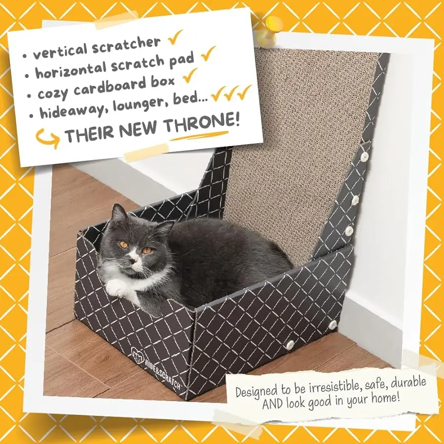 صندوق خدش للقطط على شكل حرف L مقاس 26 بوصة من HIDE & SCRATCH - أداة خدش متينة للقطط الداخلية مع ورق مقوى قابل لإعادة الملء وقابل للعكس #2