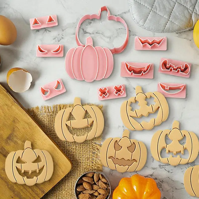 10Pcs/ Set Halloween Cookie Cutters DIYGhost Face Biscuit Fondant Embosser Stamp Cake Decorating Tool Baking Supplies