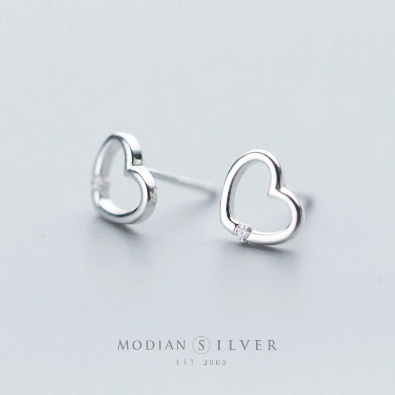 Modian 100% 925 Sterling Silver Rose Gold Color Hearts Clear CZ  Stud Earrings for Women Fashion Wedding Silver  Jewelry Bijoux