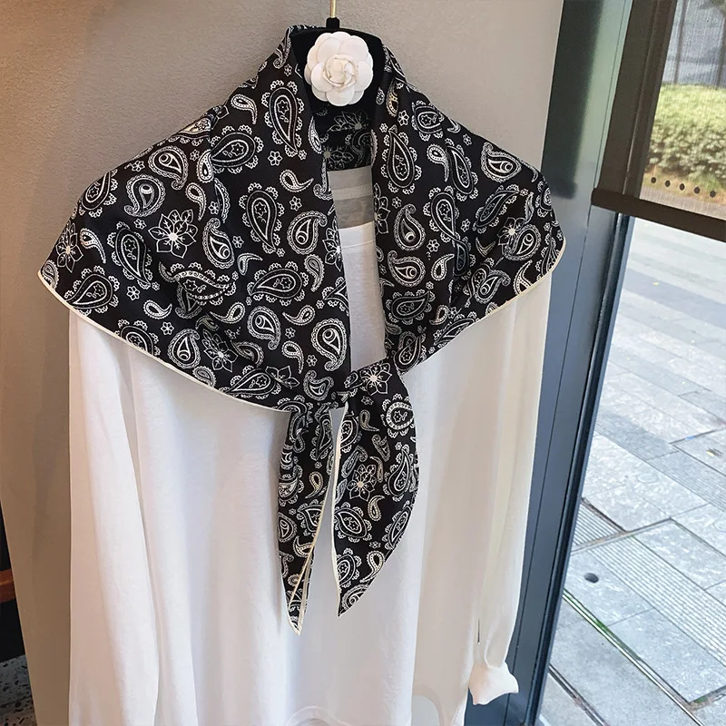 

Autumn Triangle Scarf Double Layer Satin Korean Edition Small Shawl Silky Neck Protection Silk Scarf Scarf Triangle Scarf
