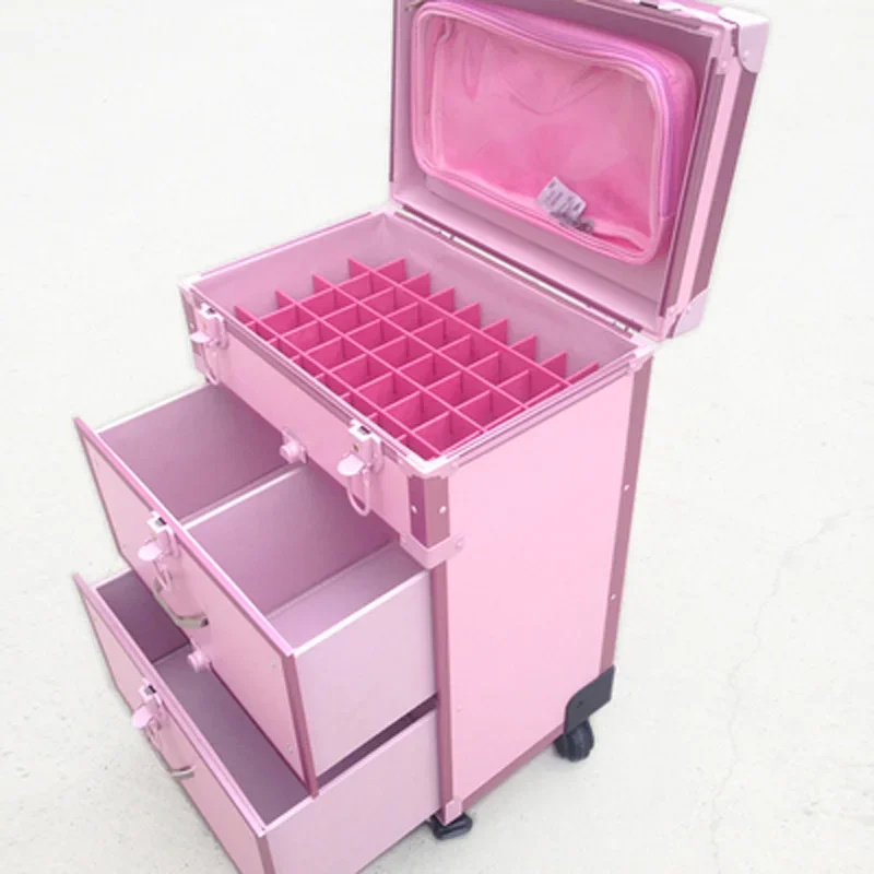 Women Cute pink Trolley Cosmetic case Rolling Luggage,Men Domineering black Nails Makeup Toolbox,Beauty Tattoo Trolley Suitcases