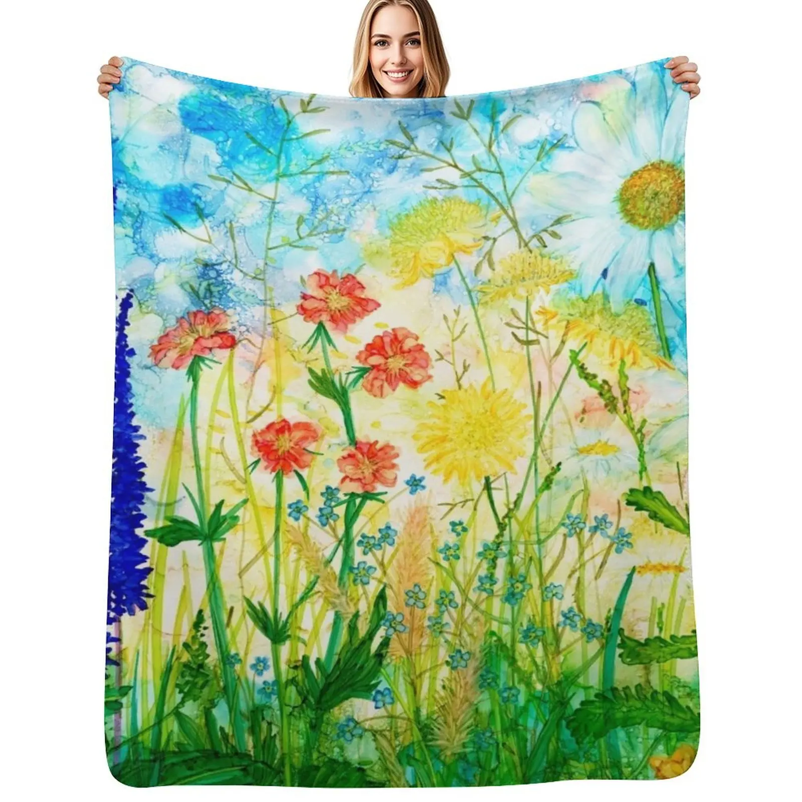 

Summer Garden, beautiful flowers on a summer's day Throw Blanket Cozy Warm Blanket for Bed Room Decor