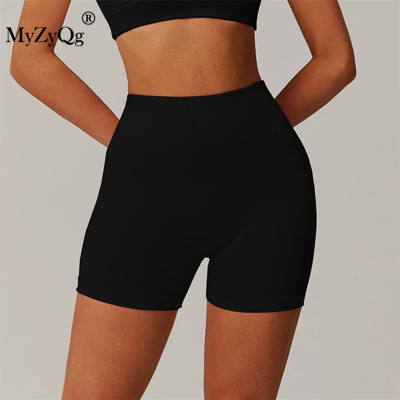 MyZyQg-Short de yoga sans couture taille haute pour femme, legging de fitness serré, pantalon de survêtement de course à l'extérieur, levage de la hanche, tuck fileté