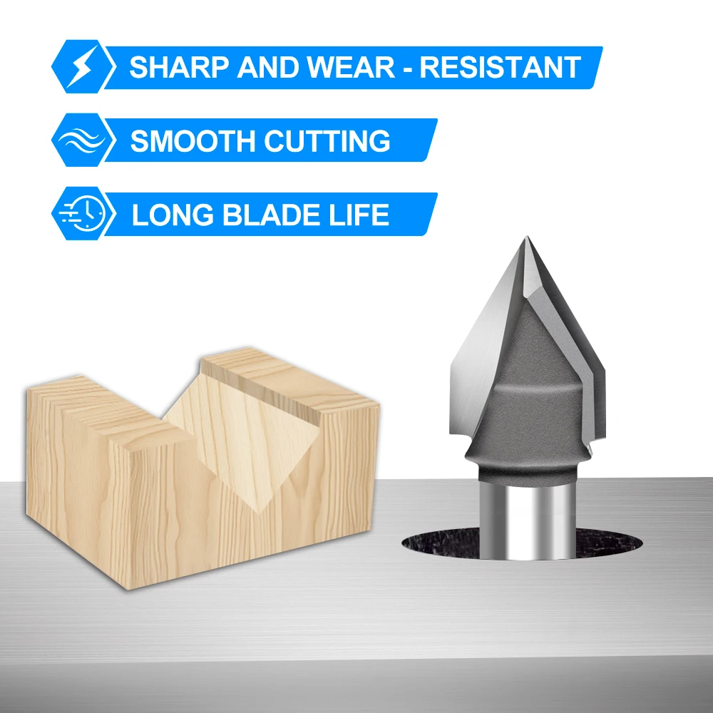 V Slot Frees 6Mm Shank 10Mm Diameter 60 Graden Hout Router Bit Carbide Frees Voor Houtbewerking