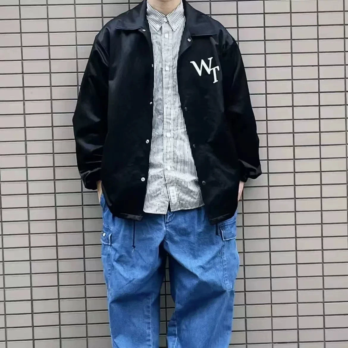 WTAPS Retro Embroidered Coach Jacket Unisex Japanese Streetwear Oversized Lapel Collar Casual Coat Loose Fit Fashion Outerwear