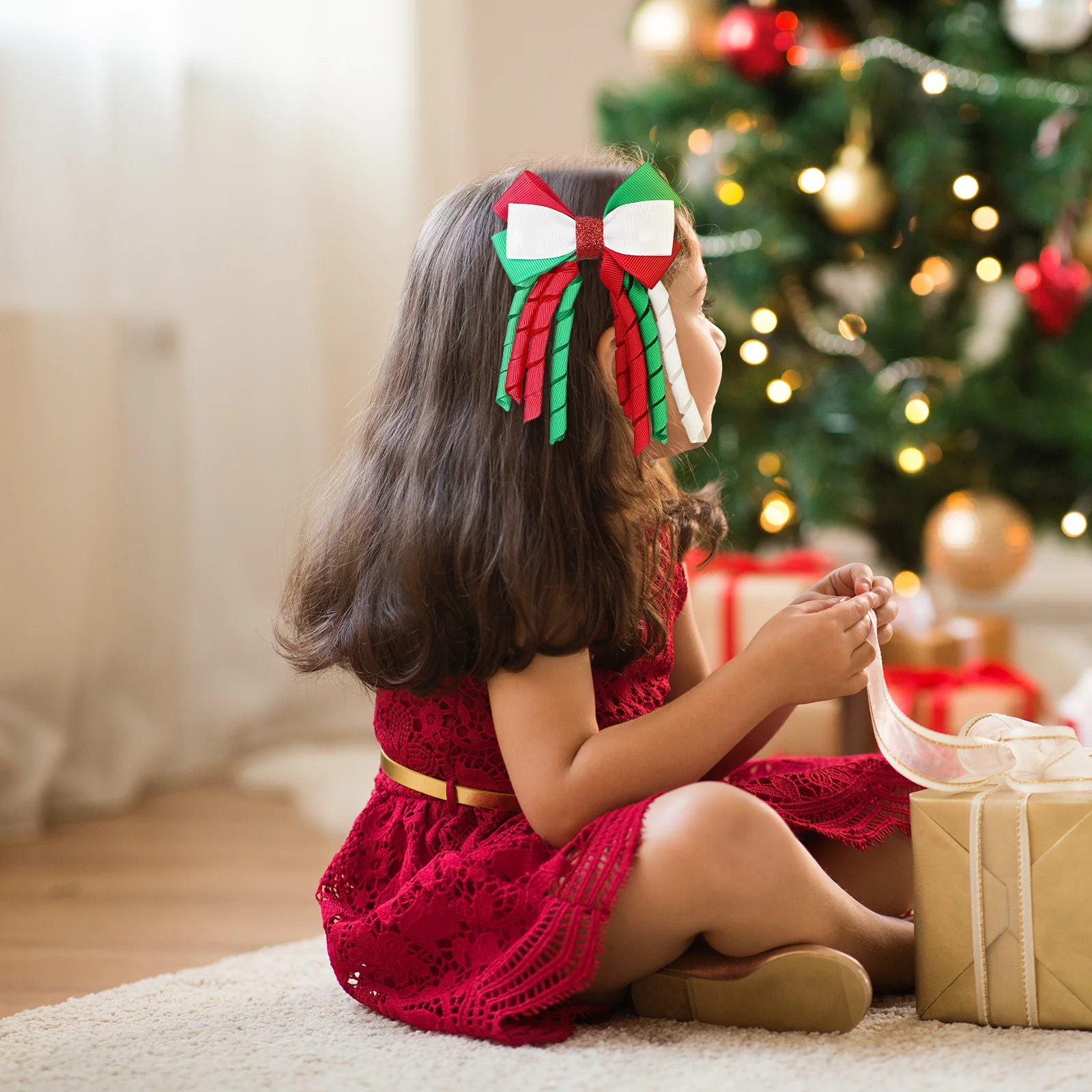 

2 шт., рождественские заколки для волос, ленты, банты, рождественские аксессуары, женские украшения для праздничной вечеринки, праздничный стиль аллигатора
