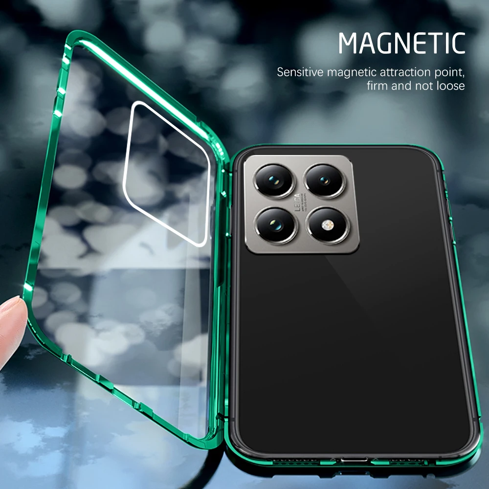 Flip Metal Magnetic Adsorption Case for Xiaomi14T Xiaomi 14T 14 T 14TPro T14 5G 360 Double-Sided Glass Full Protection Cover