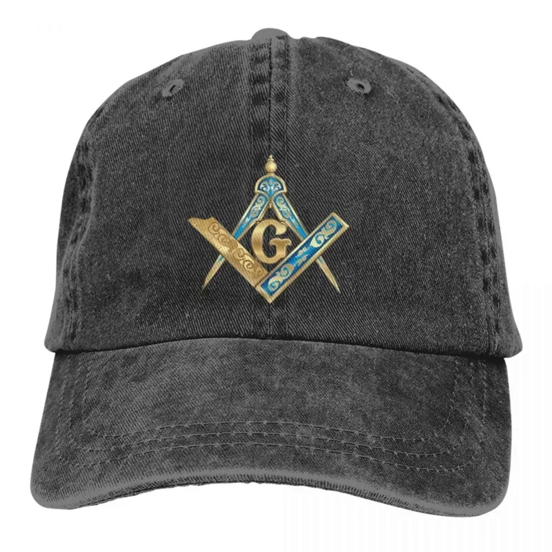 Blue Gold Baseball Caps Peaked Cap Freemason Gold Square Compass Sun Shade Hats for Men