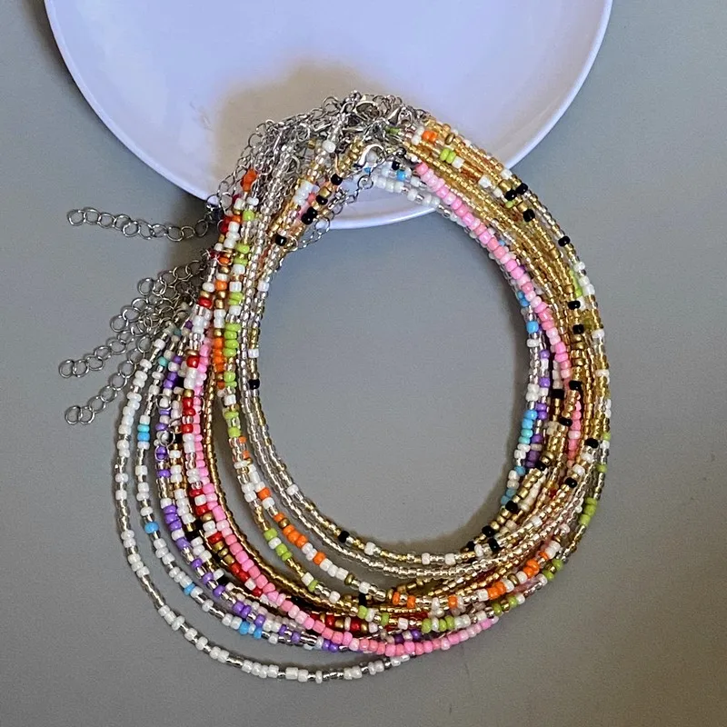 بسيطة البذور الخرز المختنق للنساء ، الكورية الحلو ، الملونة ديزي ، بوهو Charm ، مطرز ، المنسوجة يدويا ، قصيرة طوق قلادة للفتيات ، مجوهرات #2