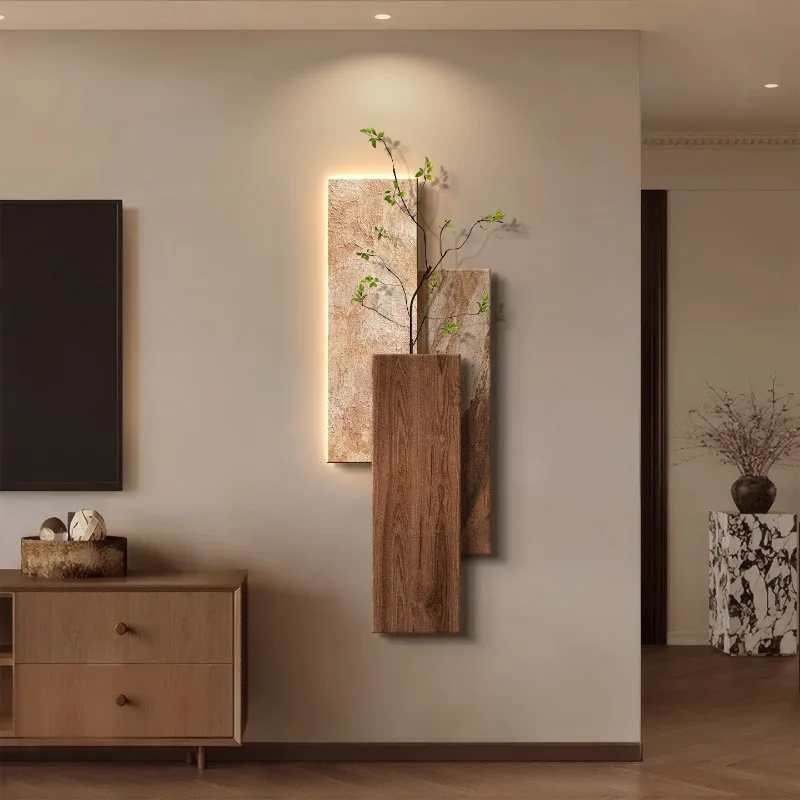 TV background wall hanging painting green plants high sense living room mural minimalist texture entrance wall painting