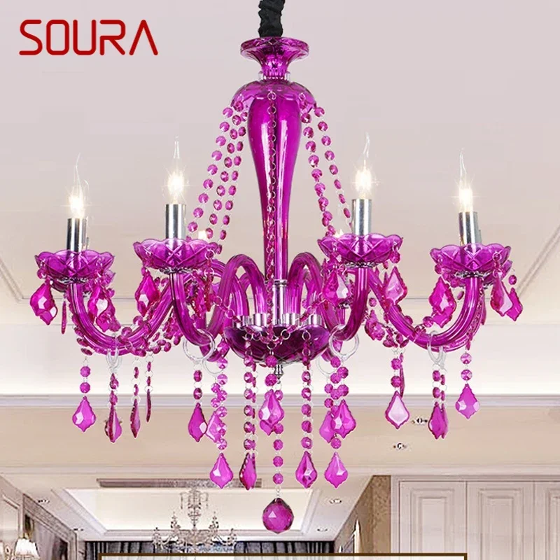 

SOURA European Style Crystal Pendent Lamp Purple Candle Lamp Luxurious Living Room Restaurant Bedroom Girls' Room Chandelier