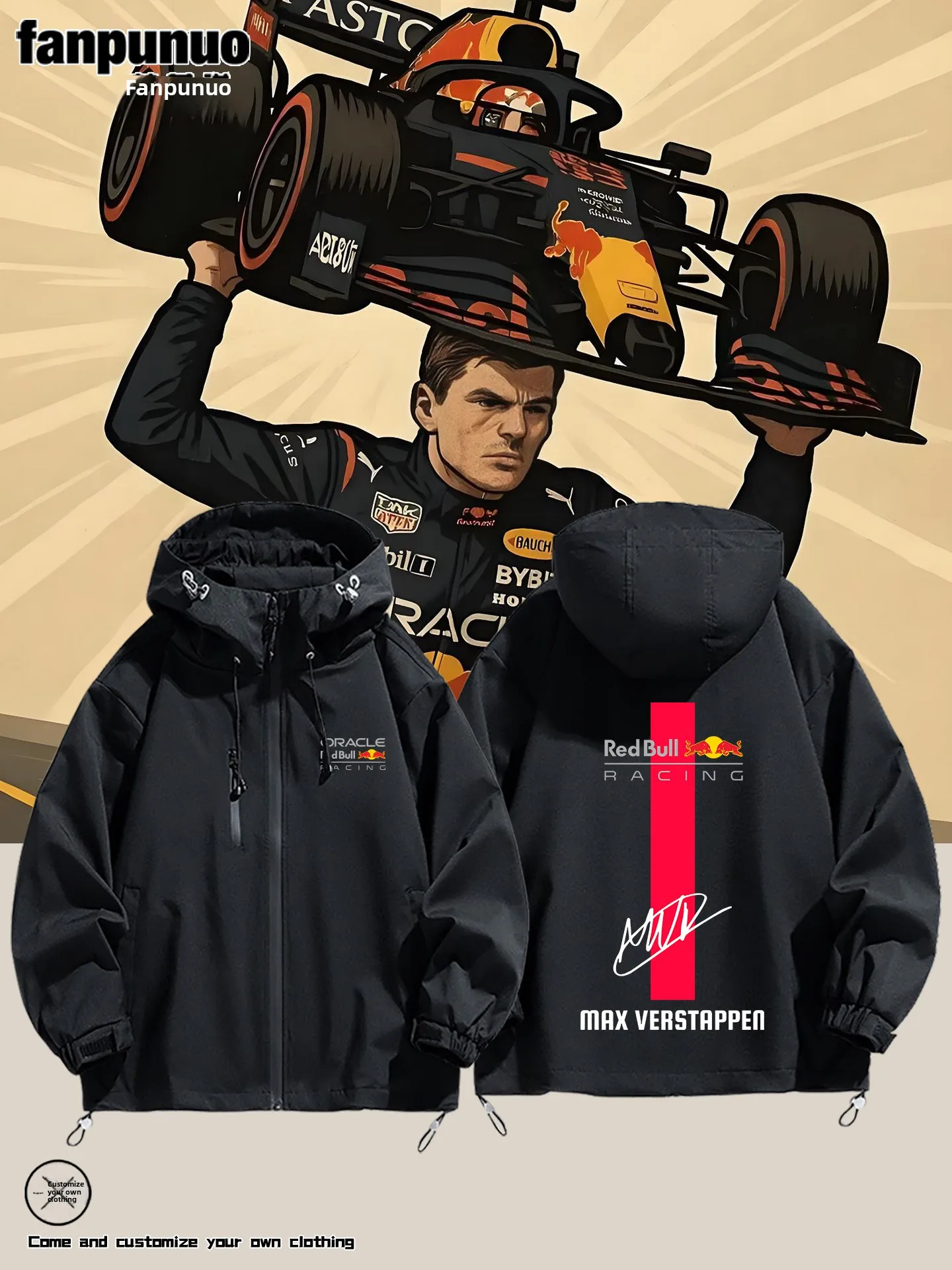 

F Racing T Jaet Мужская осенне-зимняя повседневная полиэстеровая куртка с капюшоном и застежкой-молнией Long Sve