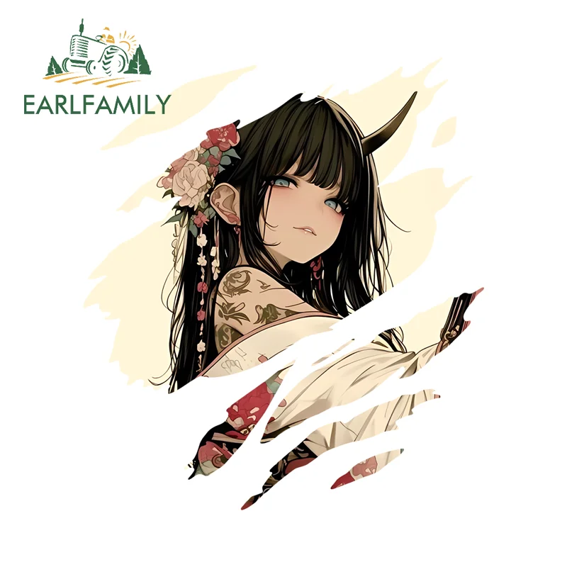 EARLFAMILY Japanese Beauty Tear Car Sticker Artistic Picture Design JDM VAN Decal Sunscreen Car Rearview Mirror Decoration