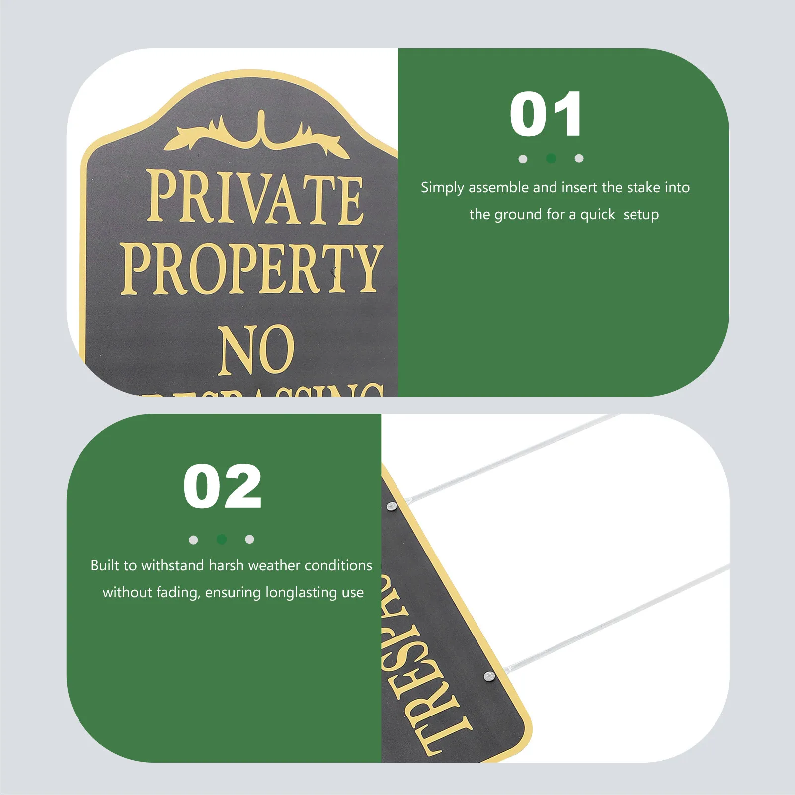 No Trespassing Sign Private Property Metal Stake Mount Weatherproof Outdoor Security Sign for Yard Garden House Pasture Front