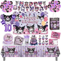 子供のためのkuromi誕生日パーティーの装飾、食器用品、カップ、テーブルクロス、ナンバーバルーン、ケーキトッパー、背景ギフト、男の子と女の子