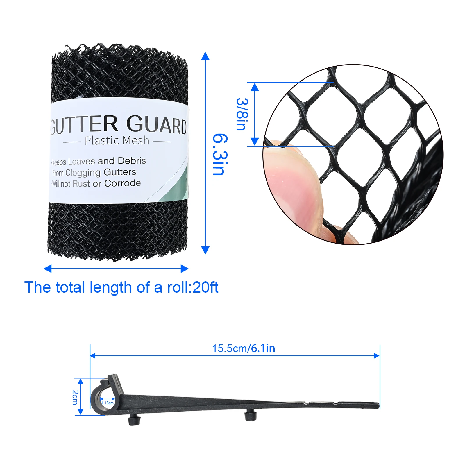 1 Pc Plastic Gutter Guards Mesh Roll with 10 Clip Hooks Block Leaves, Branches, Debris  Household Mesh Garden Use Mesh Not Rust